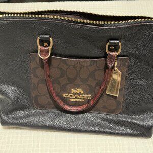 Coach F34280 Emma Satchel Crossbody Handbag Colorblock Brown Black